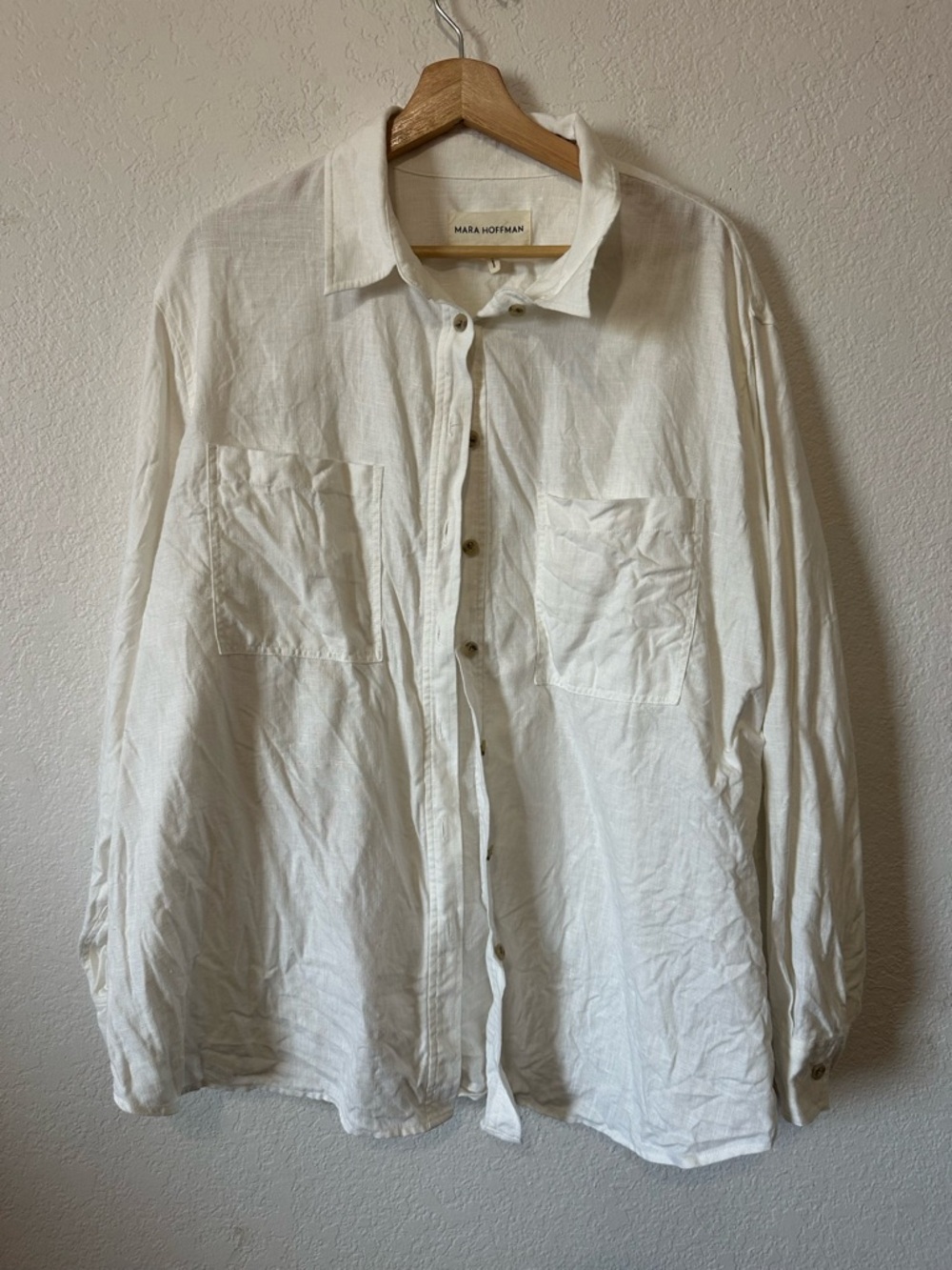 Mara Hoffman Cream Lightweight Button-Up Linen Shirt- 2X